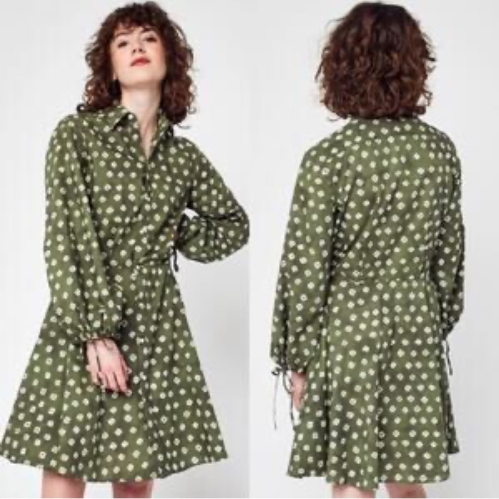 Polo‎ Ralph Lauren Womens 2 Cotton Block Print Shirtdress Button Front Green NEW
